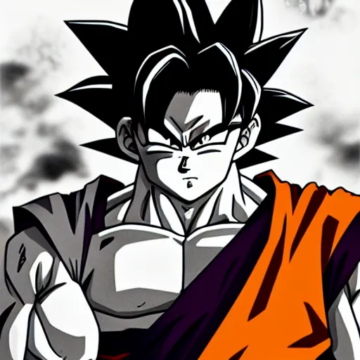 Prompt: Goku Portrait, ultra wide angle, B/W Manga, beautiful scene, Poster Design, Very Epic, highly detailed, Trend on artstation, Digital 2D