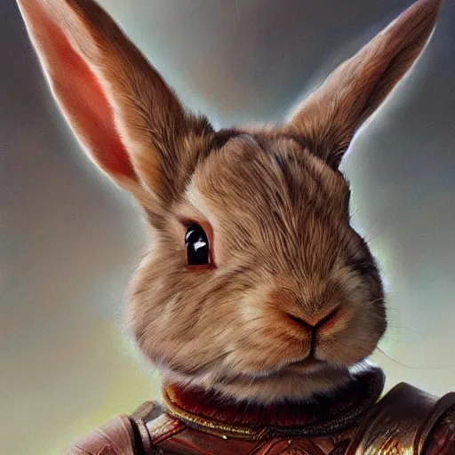 Image similar to Brown dwarf bunny rabbit with white colored nose and white stripe on forehead as a fantasy D&D character, portrait art by Donato Giancola and James Gurney, digital art, trending on artstation