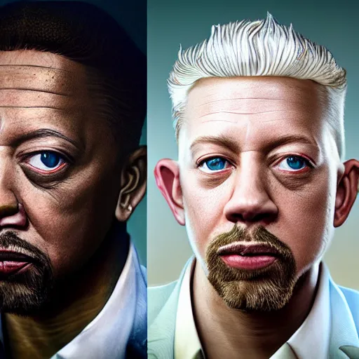 Image similar to hyperrealistic mixed media high resolution painting of Benjamin Hammond Haggerty Macklemore Morgan Freeman, stunning 3d render inspired art by István Sándorfi and Greg Rutkowski and Unreal Engine, perfect facial symmetry, dim volumetric lighting, 8k octane beautifully detailed render, full body shot, post-processing, extremely hyper-detailed, intricate, epic composition, highly detailed attributes, highly detailed atmosphere, cinematic lighting, masterpiece, trending on artstation, very very detailed, masterpiece, stunning, flawless completion, lifelike texture, perfection,