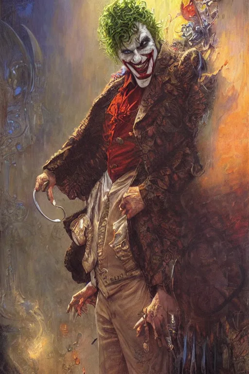 Prompt: the joker. art by gaston bussiere and tomacz alen kopera.