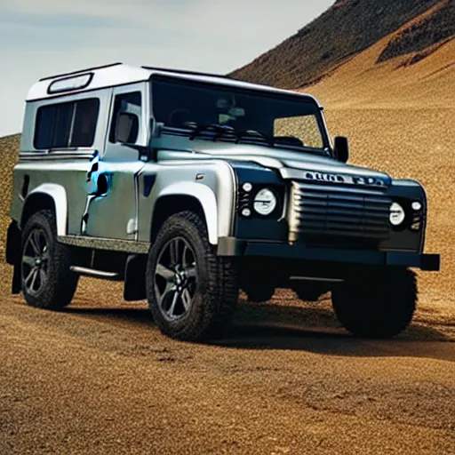 Prompt: a land rover defender designed by johnny ive and apple