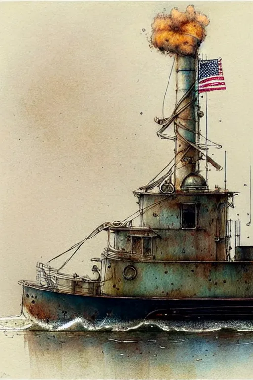 Image similar to (((((1950s tugboat . muted colors.))))) by Jean-Baptiste Monge !!!!!!!!!!!!!!!!!!!!!!!!!!!