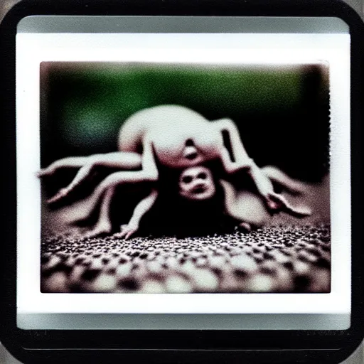 Image similar to beautiful, award winning photo of a the crawling chaos, hyperealistic detailed photography polaroid, 5 0 mm lens, motion blur, grainy image