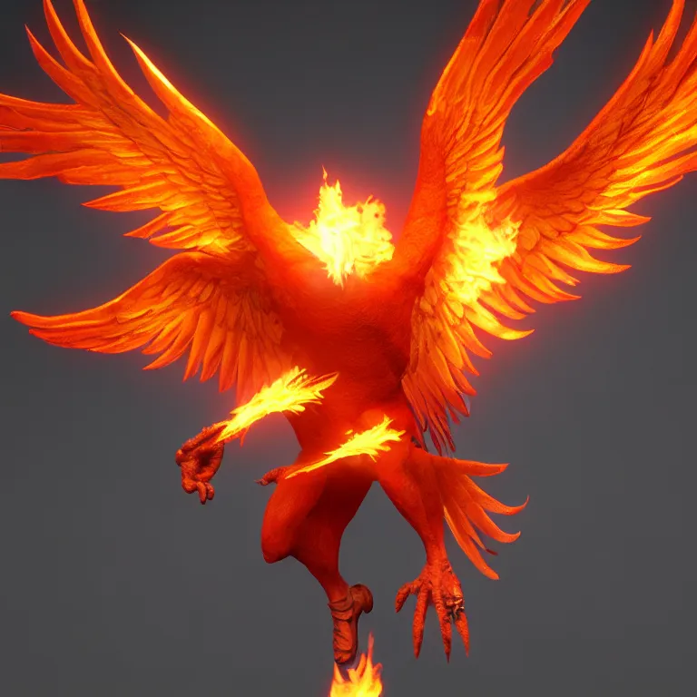 Image similar to phoenix with with flamimg wings, 3 d render, 3 d rendered, hdr, unreal engine 5, ray tracing, dynamic lighting, flame colors, high detail,