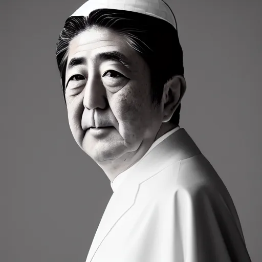 Prompt: portrait of shinzo abe is the new pope, ( sony a 7 r iv, symmetric balance, polarizing filter, photolab, lightroom, 4 k, dolby vision, photography award, vogue, perfect face )