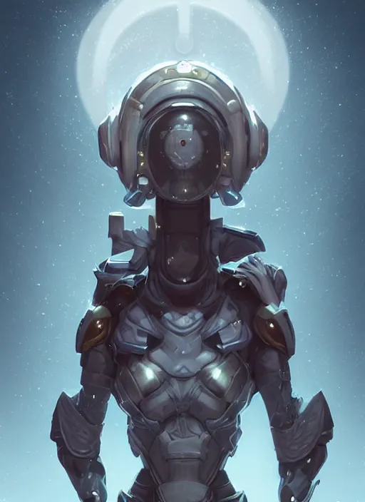 Image similar to of a full body, center frame hyper realistic digital arthero pose of a timepunk war cleric in a futuristic pearl armor, antenna tech helmet, dark gloomy environment. trending on artstation, art by lois van baarle by sung choi by john kirby artgerm style pascal blanche