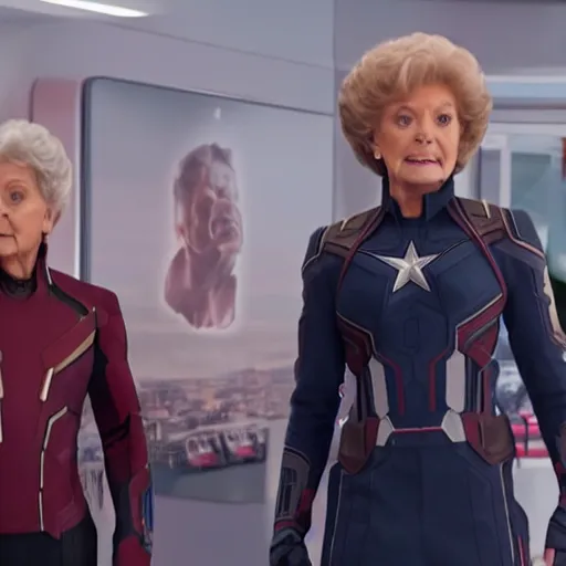 Image similar to Avengers Endgame (2019) played by the the Golden Girls, 8K, 4K, action shot, movie still, cinematic