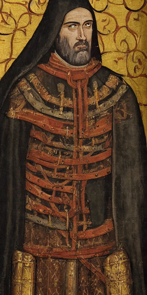 Image similar to medieval painting of stannis baratheon, high detail