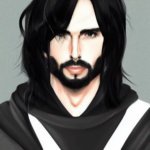 Prompt: A handsome man with a long white black Hair!!, portrait, digital art, trending on artstation, behance