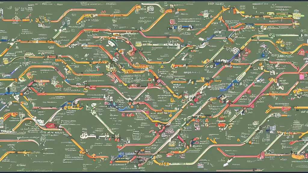 Prompt: insanely complex soldierly whirlwind subway map