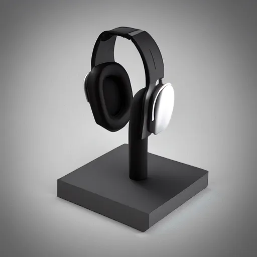 Image similar to headphone stand, futuristic, techno, cyberpunk, product design, 3 d render, 3 d concept, isometric design, fun, swag, cute, product showcase