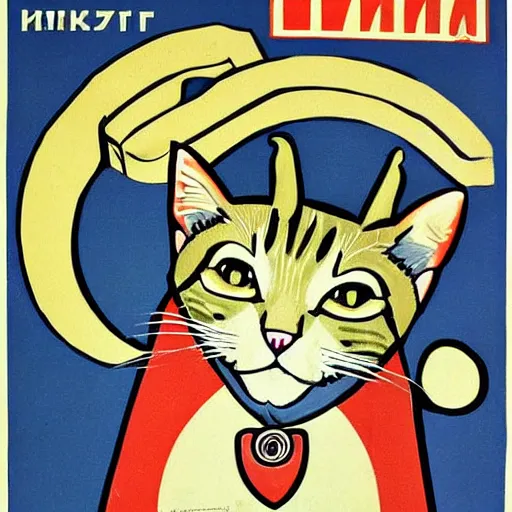 Image similar to cat in a soviet union propaganda poster