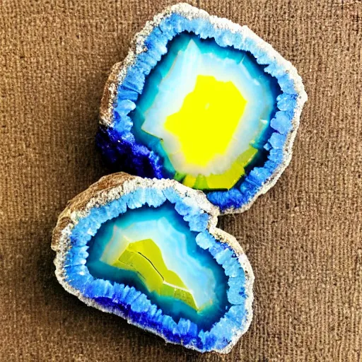 Prompt: beautiful blue and yellow crystal geode!