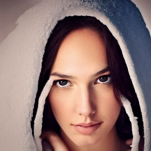 Image similar to a masterpiece portrait photo of a beautiful young woman who looks like an eskimo gal gadot, symmetrical face, random background scene