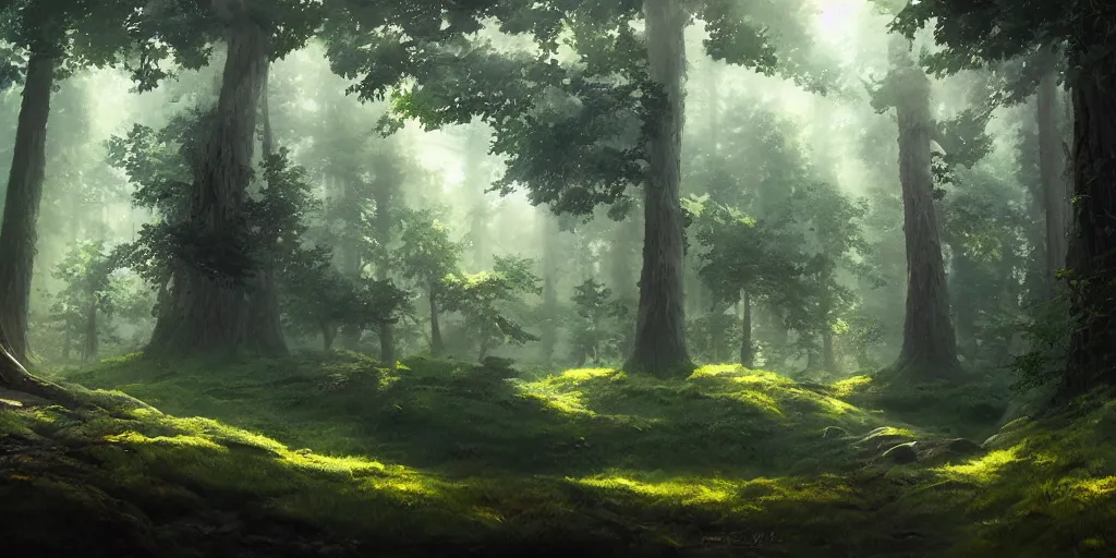 Image similar to a forest, cinematic angle, studio Ghibli, volumetric lighting, bold, beautiful composition, intricate, elegant, digital art, artstation, detailed oil painting, hyperrealistic, sharp focus, 8k