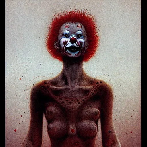 Image similar to evil female clown by Beksinski