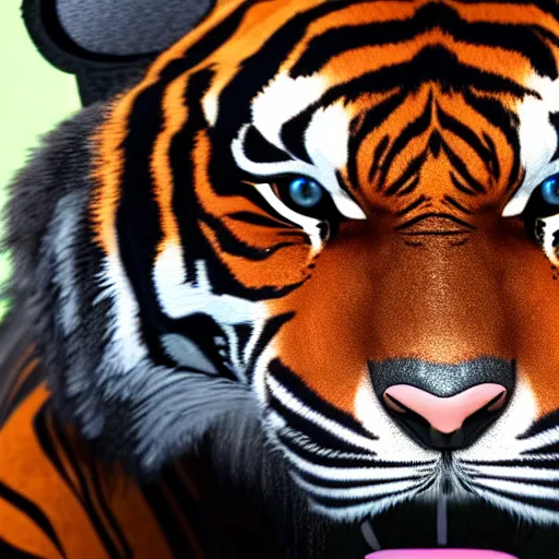 Prompt: painted portrait of an anthro tiger in a black suit, ultra detail, ultra realistic, unreal engine, 8 k