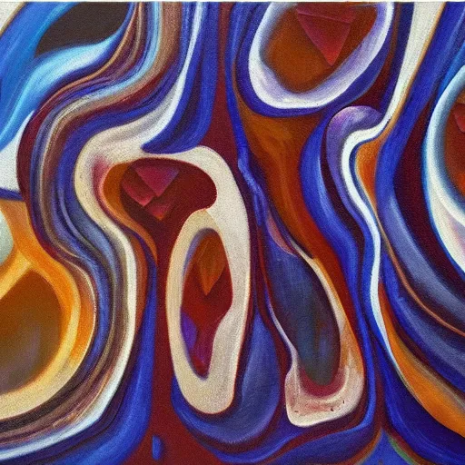 Prompt: abstract oil painting of organic shapes merging and melting