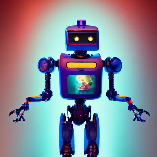 Image similar to full body portrait of an robot painter, high detail, beautiful light, depth of field, sharp focus, clean design, 4 k, pixar, colorful, octane render