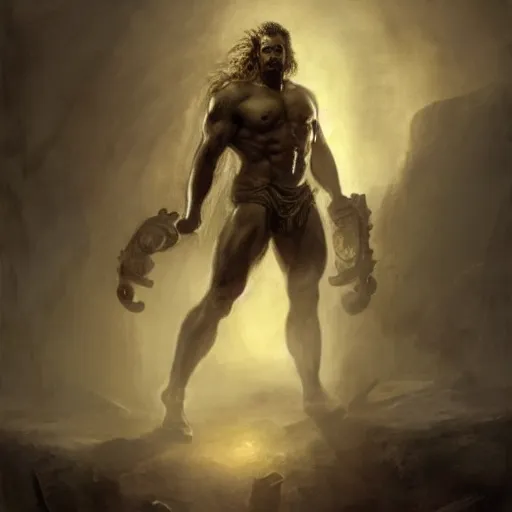 Image similar to handsome portrait of a spartan guy bodybuilder posing, radiant light, caustics, war hero, metal gear, steel bull run, by gaston bussiere, bayard wu, greg rutkowski, giger, maxim verehin