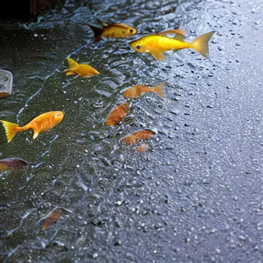 Prompt: a liquid sidewalk with a group of fish swimming inside it