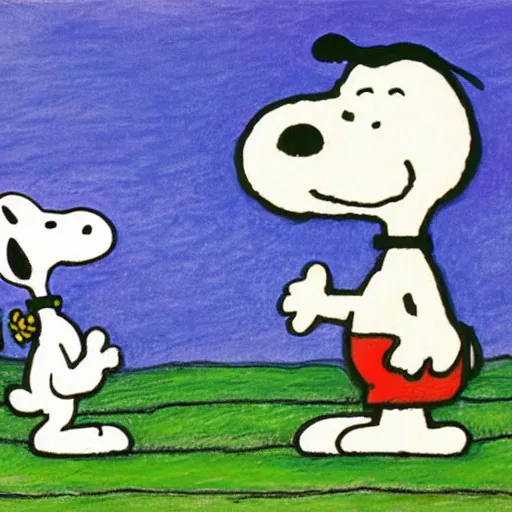 Image similar to snoopy and woodstock by dora carrington, oil pastels