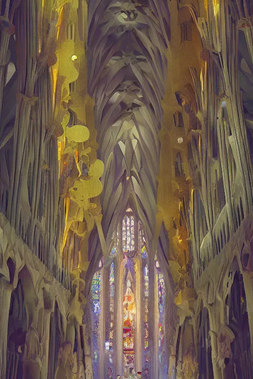 Prompt: sagrada familia cathedral and shiba ， anime fantasy illustration by tomoyuki yamasaki, kyoto studio, trending on artstation 8 k