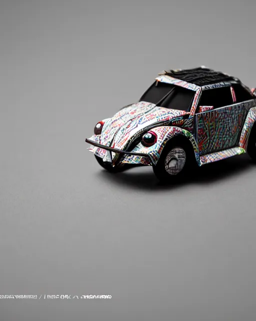 Image similar to an origami vw beetle by akira yoshizawa, realistic, very detailed, complex, intricate, studio lighting, bokeh, sigma 5 0 mm f 1. 4