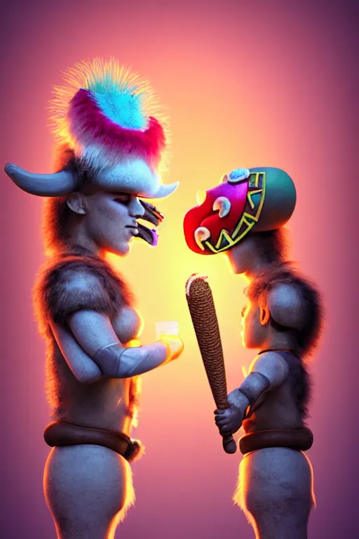 Image similar to high quality 3 d render hyperrealist very cute pastel fluffy! aztec warrior & quetzalcoatl eating giant ice cream, vray smooth, in the style of watchmen, hannah yata, very dramatic light, low angle, uhd 8 k, shallow depth of field