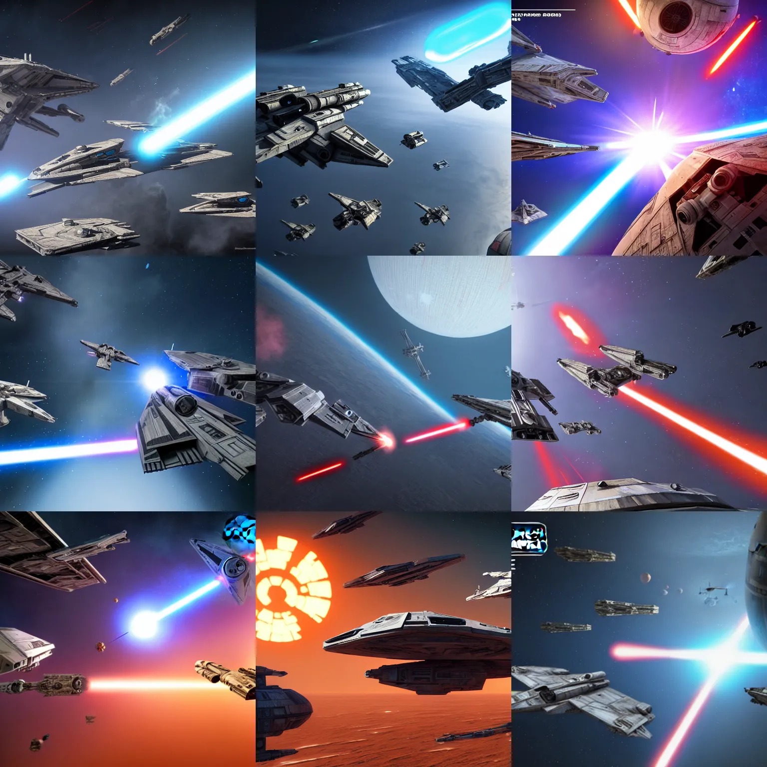 Prompt: epic star wars empire vs rebels spaceships battle in space lucasfilm detailed smooth unreal engine 8 k render cg award winner
