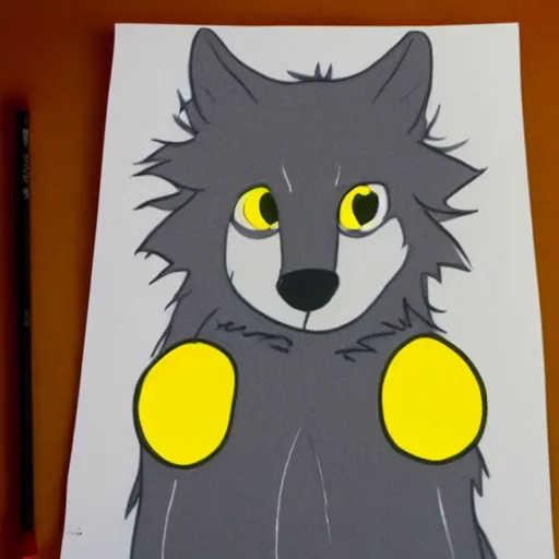 Prompt: lineart of a silly grey wolf wearing a yellow raincoat from the series dark ( netflix series ), devianart trending, positive, amateur