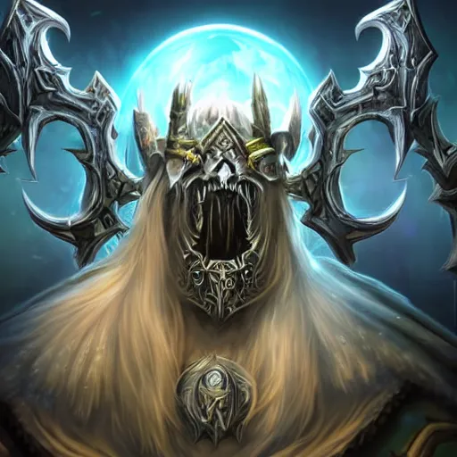 Image similar to world of warcraft lich king gigachad portrait