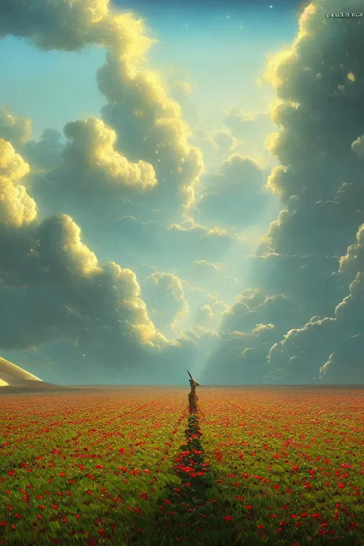 Image similar to a sour cherry field by david a hardy, noriyoshi ohrai, gary ruddell, ( greg rutkowski ), salvador dali, moebius, makoto shinkai, highly detailed, cinematic composition, trending on artstation