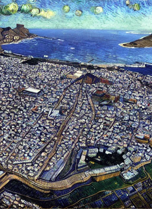 Image similar to hyper realistic cape town city,. painted by vincent van gogh and chiara bautista and norman rockwell and greg rutkowski weta studio, and lucasfilm