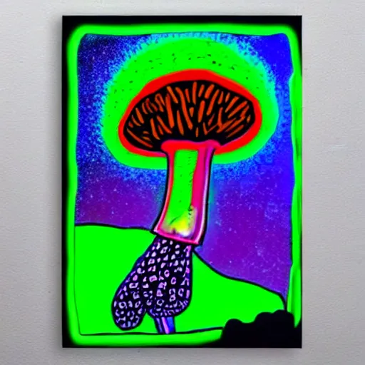 Image similar to Terence McKenna growing is a magic mushroom, blacklight poster