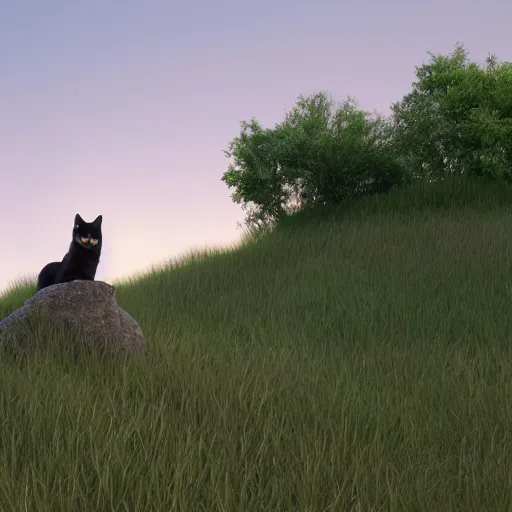 Prompt: an image of a cat on a hill in a rural appalachian landscape, octane render, detailed, 8 k resolution, hyperrealistic