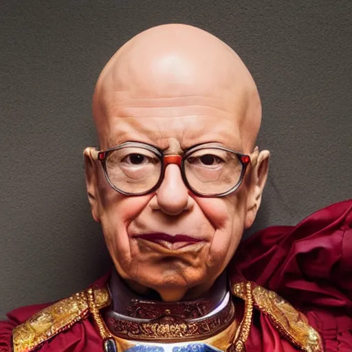 Prompt: UHD candid color photo of Klaus Schwab dressed as dystopian emperor, wearing accurate clown makeup, accurate face, UHD, photorealistic, correct face, photo by Annie Leibowitz