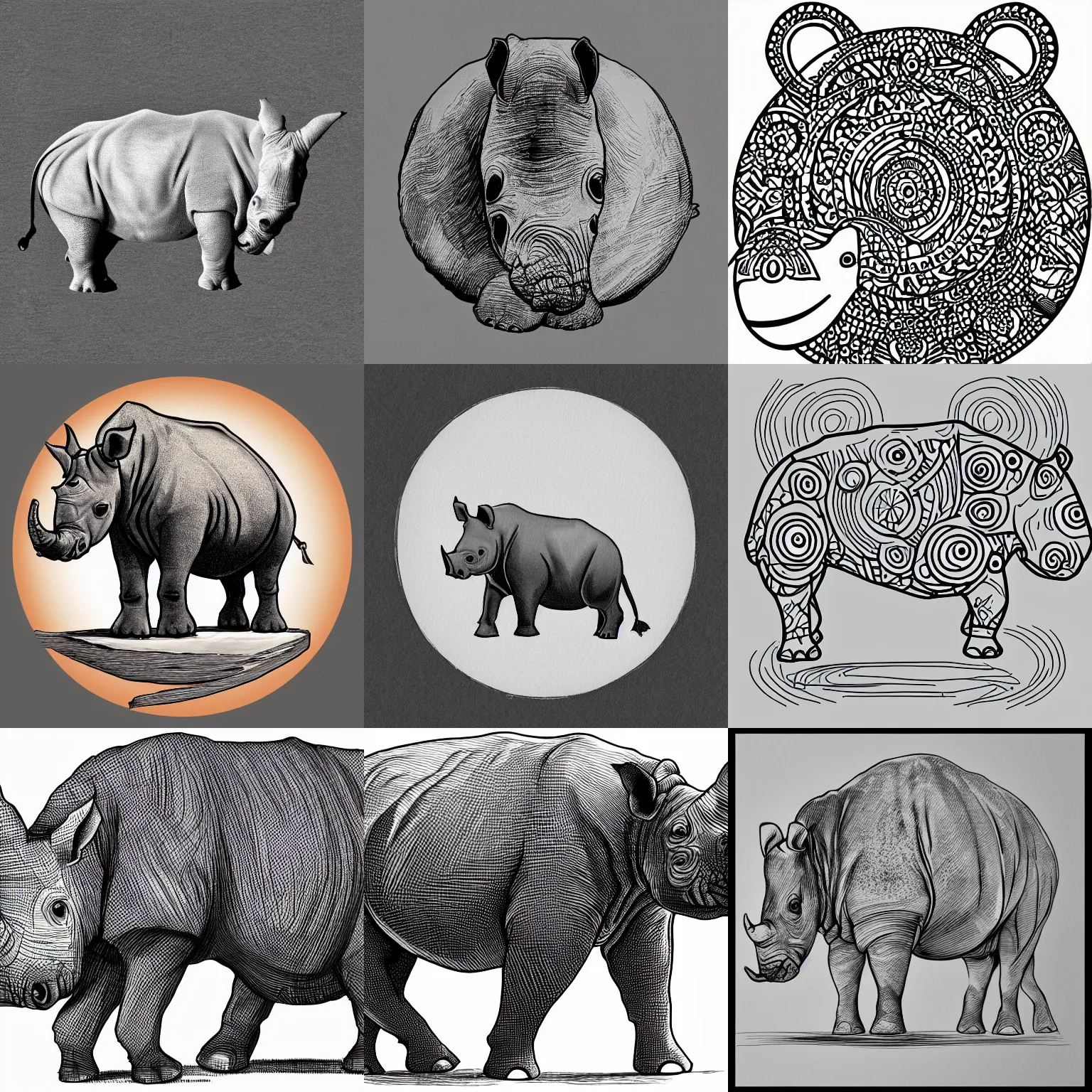 Prompt: round rhinoceros drawn from circles