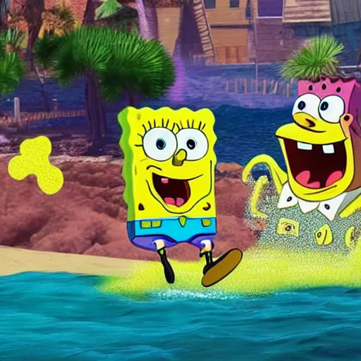 Prompt: SpongeBob comes flying out of the ocean as a result of the demolition derby, once again briefly seen in his live-action sponge form, Realistic, HDR, HDD, Unreal Engine 5, Real Event
