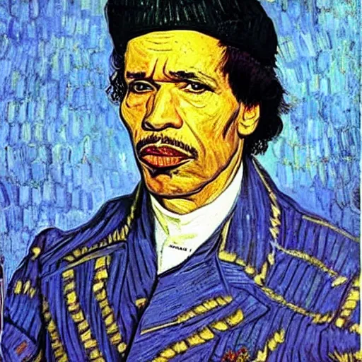 Prompt: president gaddafi portrait, van gogh