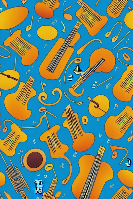 Prompt: seamless 2 d pattern of abstract musical instruments, highly detailed, designed by tarsila do amaral, graphic design, 8 k, 4 k