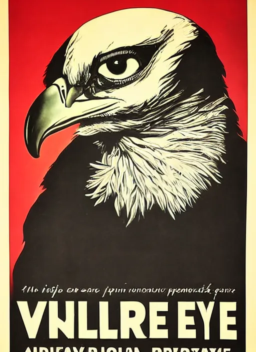 Image similar to vulture eye in 1940s propaganda poster, full hd,highly detailed