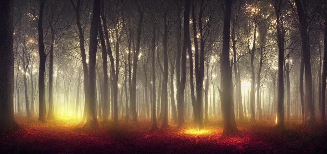 Image similar to beautiful glowing forest at night, futuristic, magical feeling, detailed, digital art