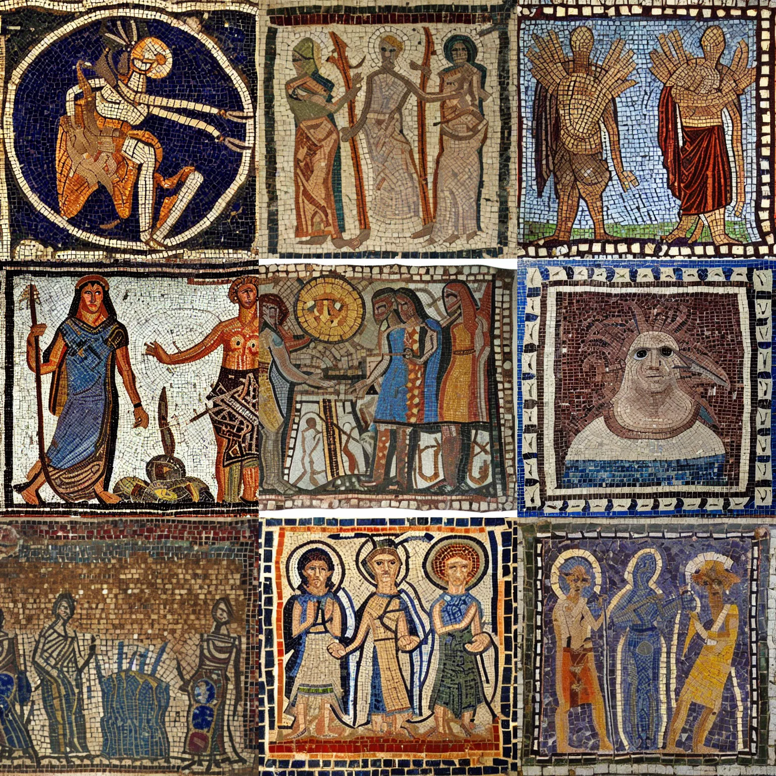 Prompt: roman mosaic depicting aliens