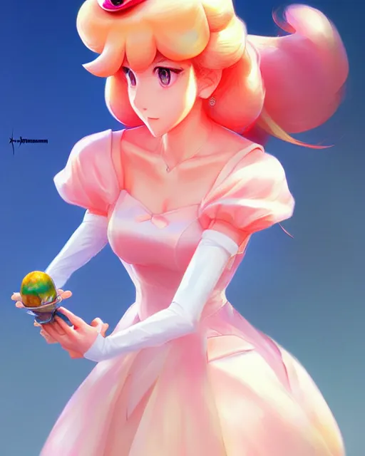 Prompt: princess peach from nintendo, portrait shinkai makoto studio ghibli studio key hideaki anno sakimichan stanley artgerm lau rossdraws james jean marc simonetti elegant highly detailed digital painting artstation pixiv