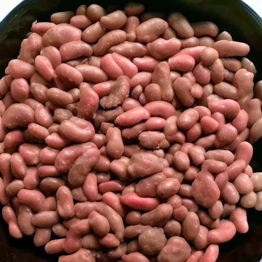 Image similar to raw meat chunks beans, android cell phone photo,