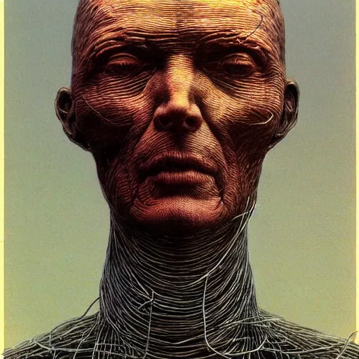 Prompt: a man made of wire, by beksinski and wayne barlowe,