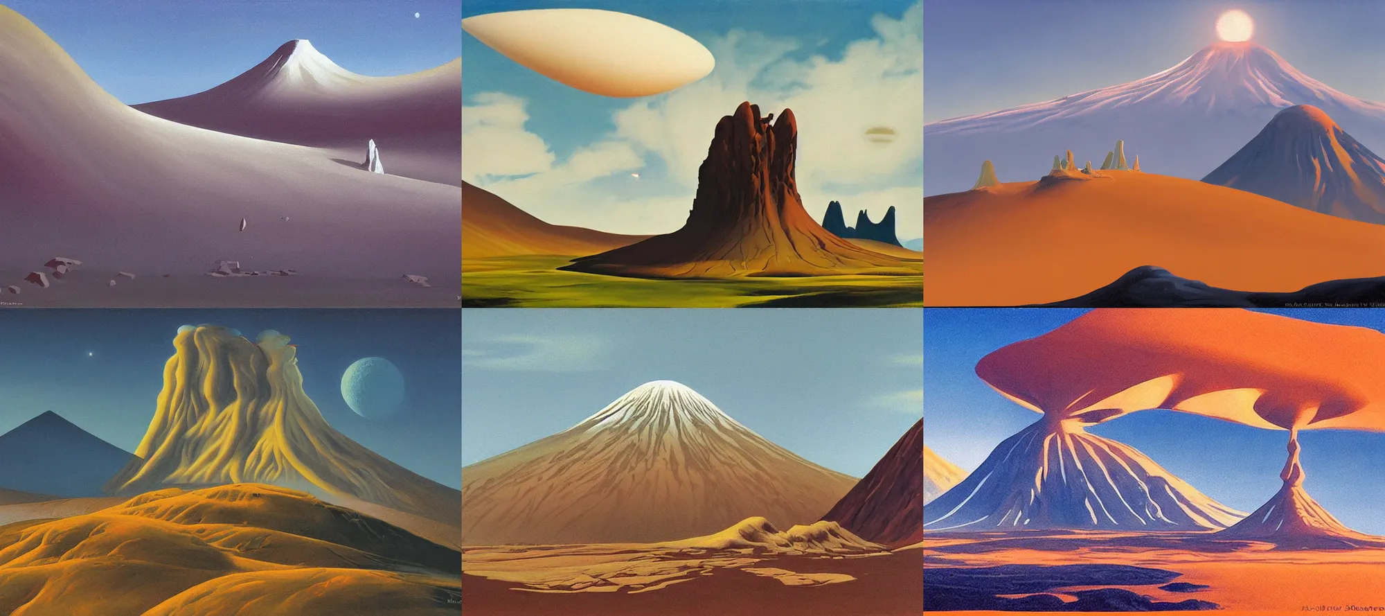 Prompt: Snæfellsjökull landscape in the style of Dr. Seuss, starships, painting by Ralph McQuarrie