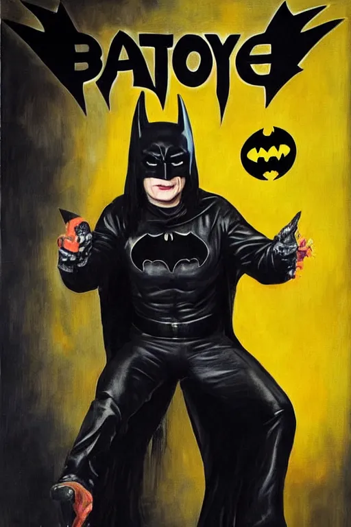 Image similar to portrait of Ozzy Osbourne as batman, art by Carel Fabritius