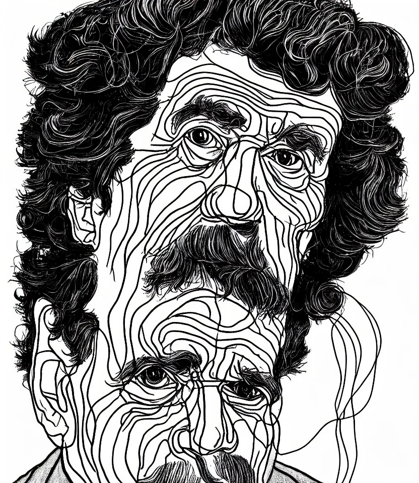 Image similar to detailed line art portrait of albert schweitzer, inspired by egon schiele. caricatural, minimalist, bold contour lines, musicality, soft twirls curls and curves, confident personality, raw emotion